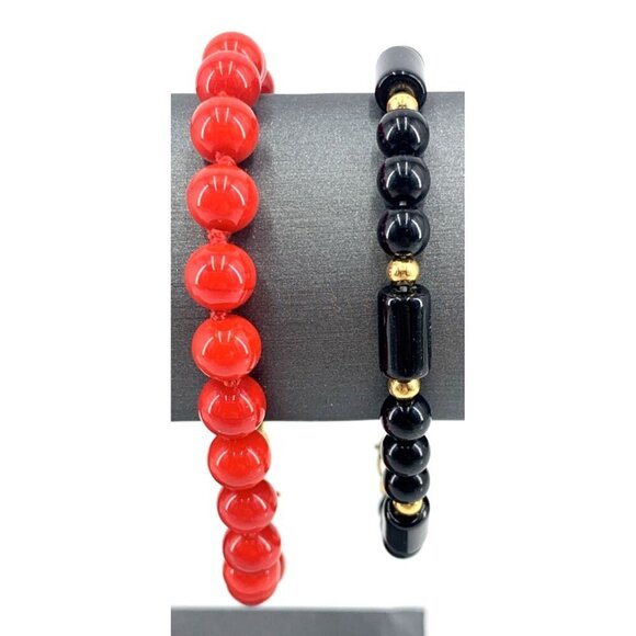 Monet Bracelets Red Glass Bead Black Glass Bead and Barrel Lot of 2 Vtg - Picture 5 of 6
